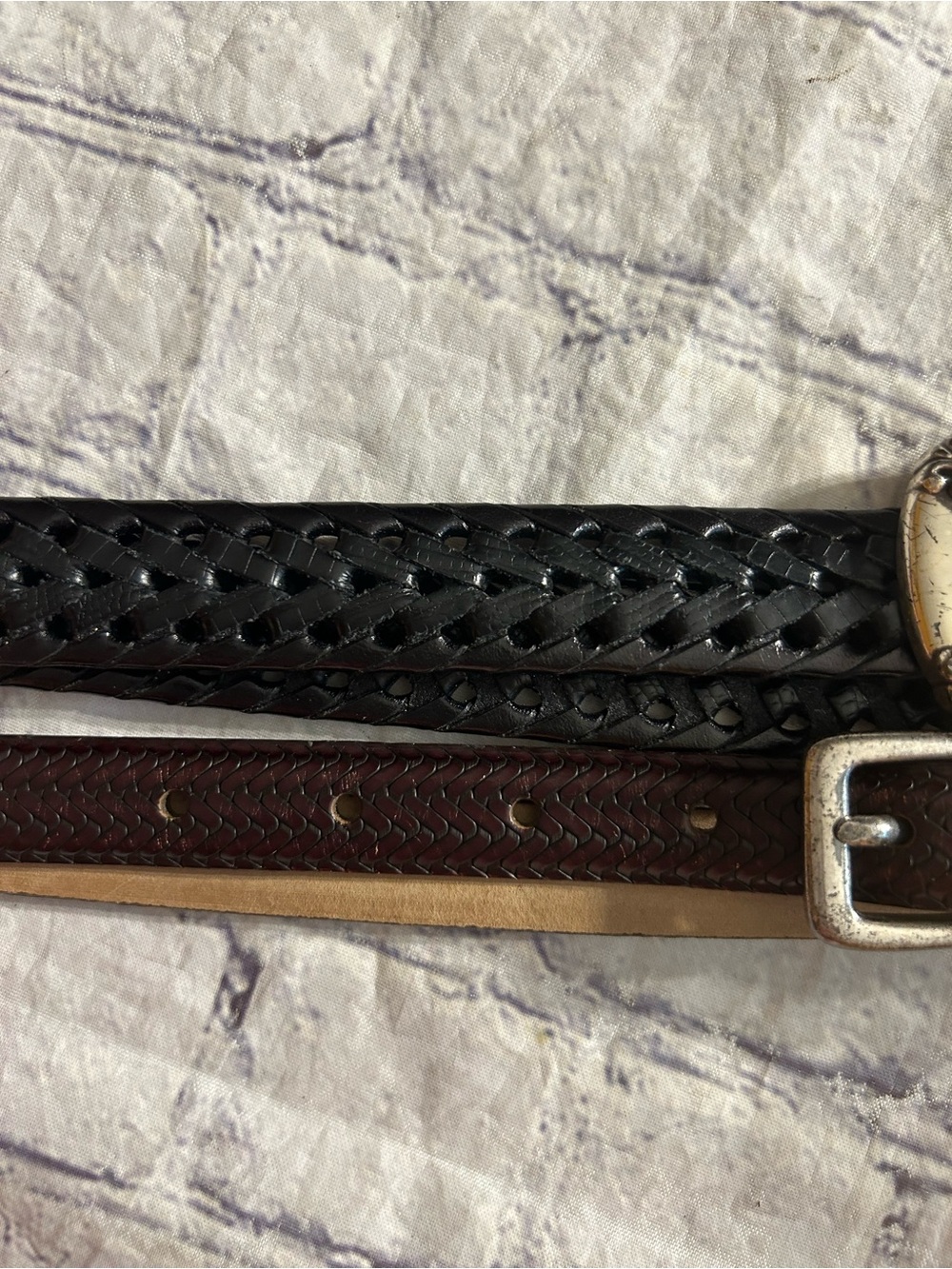 FOSSIL VTG BLACK LEATHER BRAIDED EMBELLISHED BUCKLE & TALBOTS ITALY MADE BELTS L - Picture 15 of 16